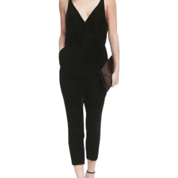 Banana Republic black petite velvet cropped jumpsuit size 4P - Picture 1 of 5